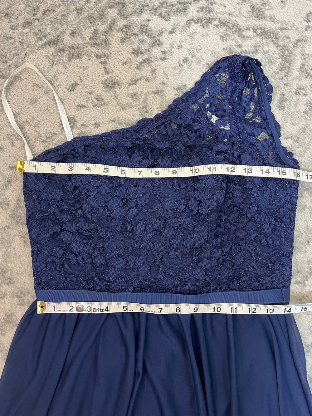 DAVID’S BRIDAL ONE SHOULDER MARINE NAVY LACE SHORT BRIDESMAID DRESS LINED SZ 8 - Picture 12 of 14